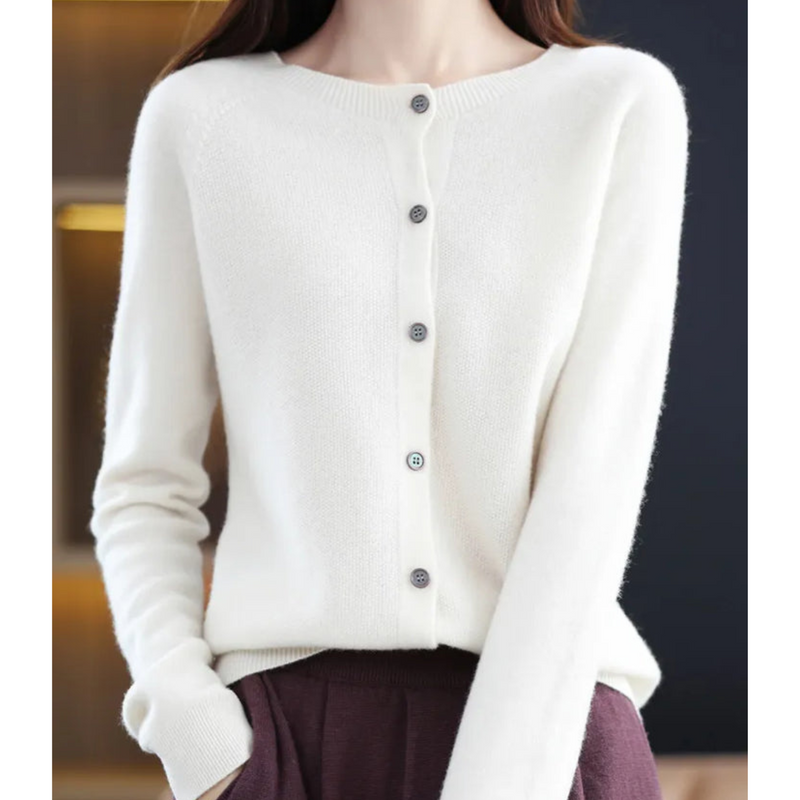 Women's Cozy Soft Knit Cardigan - Round Neck, Button Closure, Perfect for Layering