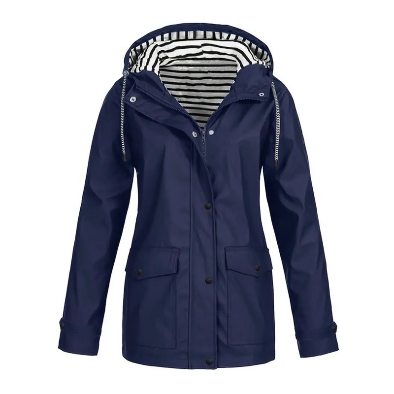 Women's Mid-Length Raincoat - Relaxed Fit with Adjustable Hood - Stylish & Functional Outdoor Jacket for All Weather