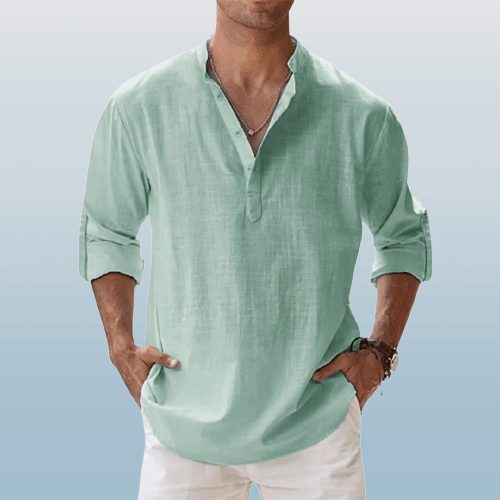 Men's Long Sleeve Linen Blend Henley Shirt - Casual Regular Fit - Stylish & Comfortable