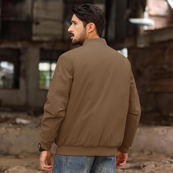 Men's Casual Zip-Up Bomber Jacket - Lightweight Windbreaker for Everyday Wear
