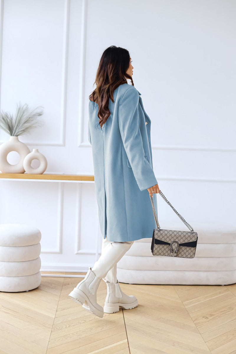 Chic Women's Double-Breasted Long Coat with Elegant Gold Button Accents - Stylish Outerwear for Every Occasion