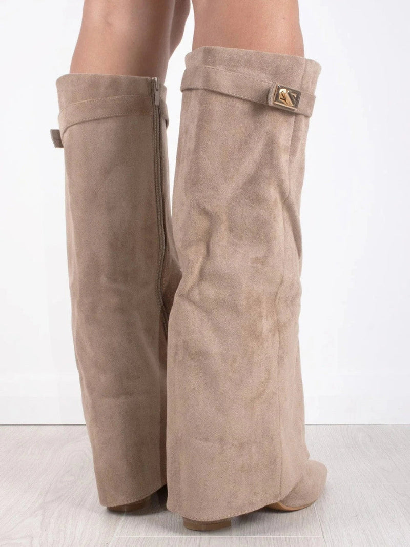 Stylish Women's Knee High Boots - Wide Flare Top & Comfortable Block Heel