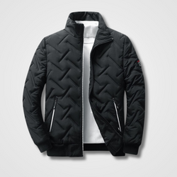 Men's High Collar Quilted Bomber Jacket with Zip Pockets - Stylish & Warm Outerwear for Fall/Winter