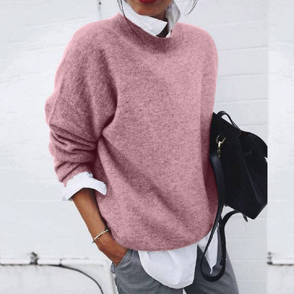 Women's Soft Fabric Round Neck Knit Jumper - Relaxed Fit Sweater for Comfort and Style