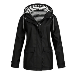 Women's Mid-Length Raincoat - Relaxed Fit with Adjustable Hood - Stylish & Functional Outdoor Jacket for All Weather