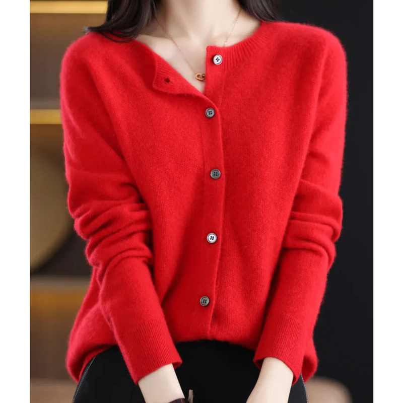 Women's Cozy Soft Knit Cardigan - Round Neck, Button Closure, Perfect for Layering