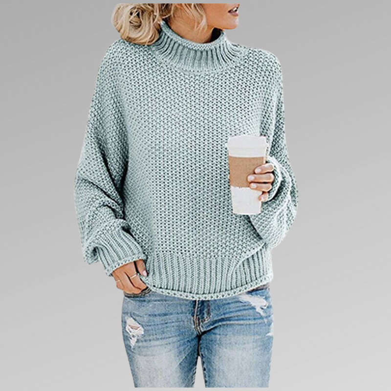 Women's High Neck Knit Sweater - Long Sleeve Cozy Pullover for Fall & Winter Fashion