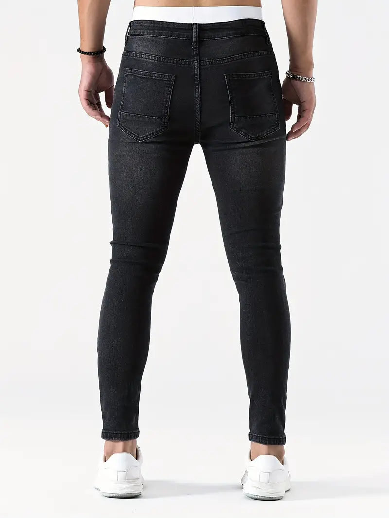 Men's Ripped Skinny Jeans - Stylish Distressed Denim Pants for a Trendy Look