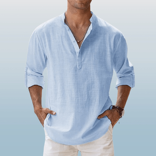 Men's Long Sleeve Linen Blend Henley Shirt - Casual Regular Fit - Stylish & Comfortable