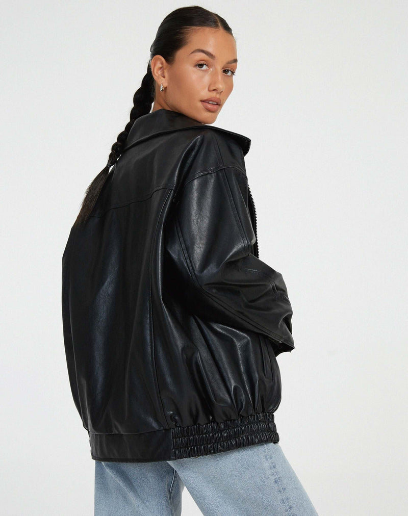 Trendy Oversized Women's Faux Leather Jacket - Stylish & Comfortable Outerwear