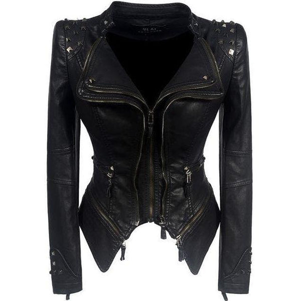 Stylish Women's PU Leather Jacket with Studded Details - Trendy & Durable Outerwear