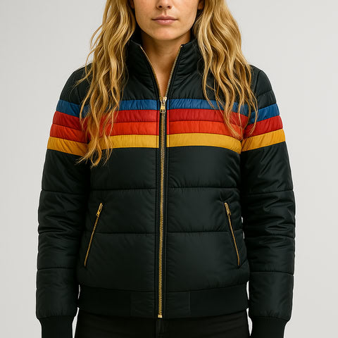 Women's Colorblock Waterproof Puffer Jacket - Hooded Winter Coat for Ultimate Warmth and Style