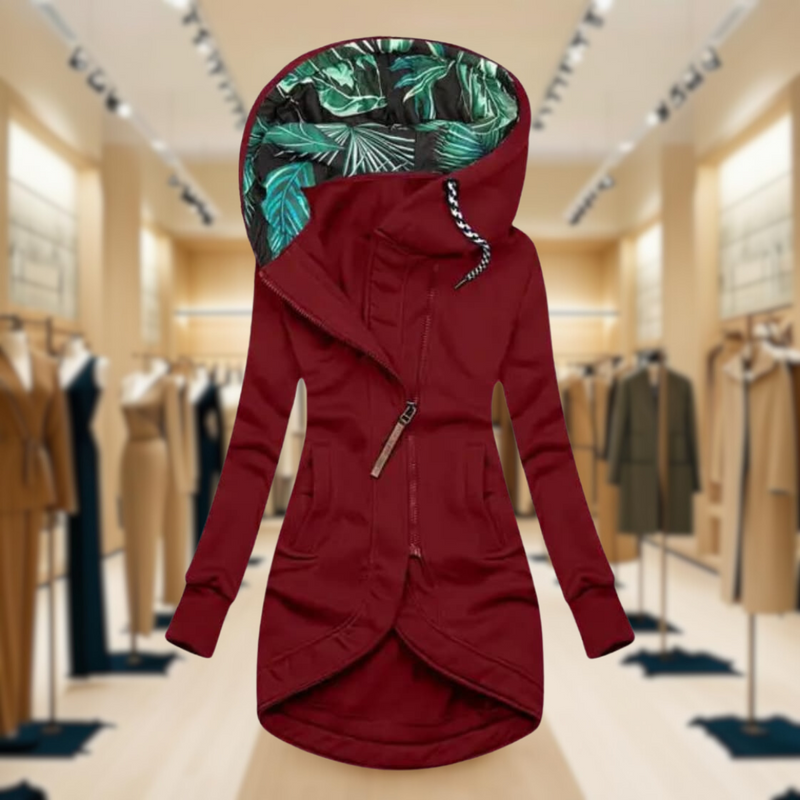 Women's Lightweight Hooded Rain Jacket with Asymmetric Zip - Waterproof & Stylish Outdoor Wear