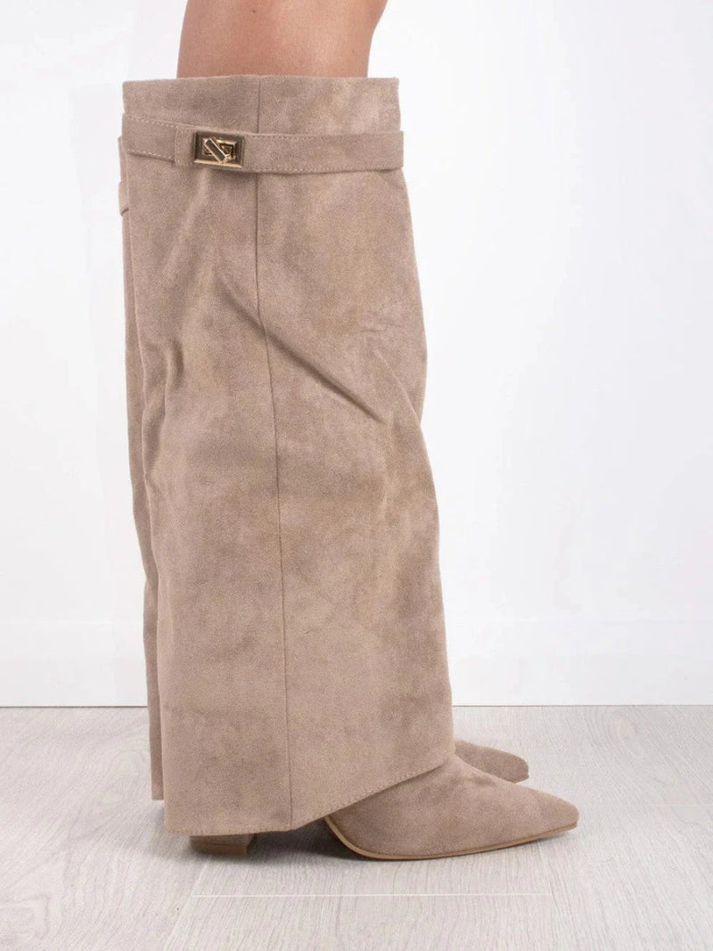 Stylish Women's Knee High Boots - Wide Flare Top & Comfortable Block Heel