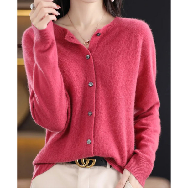 Women's Cozy Soft Knit Cardigan - Round Neck, Button Closure, Perfect for Layering