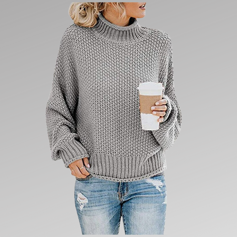 Women's High Neck Knit Sweater - Long Sleeve Cozy Pullover for Fall & Winter Fashion