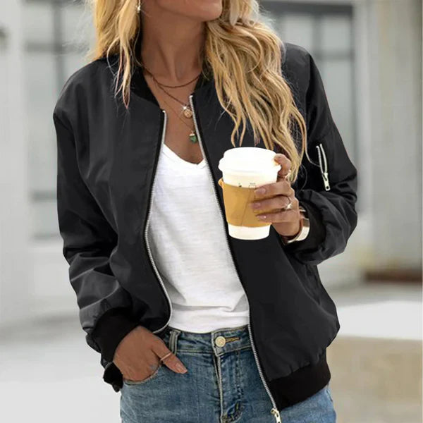 Women's Utility Sleeve Pocket Zip-Up Bomber Jacket - Stylish & Functional Outerwear