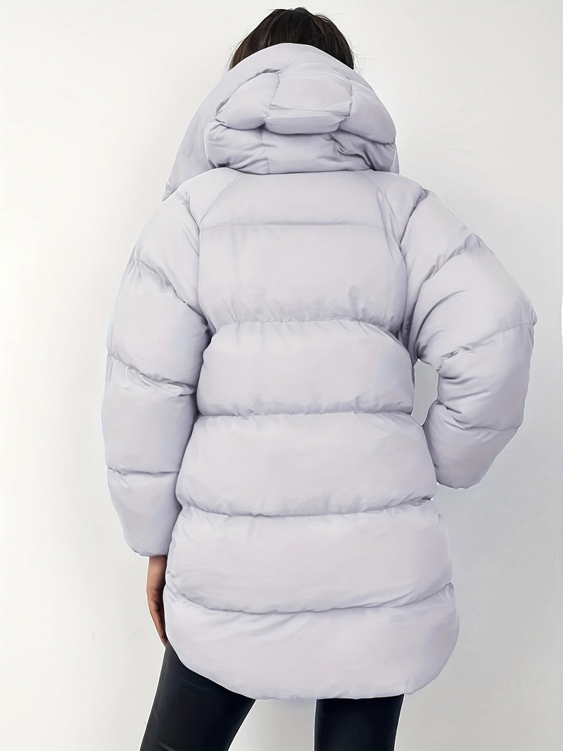 Women's Quilted Short Hooded Puffer Jacket with High Collar - Stylish & Warm Winter Outerwear