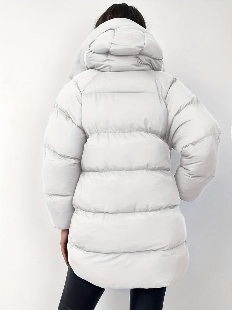 Women's Quilted Short Hooded Puffer Jacket with High Collar - Stylish & Warm Winter Outerwear