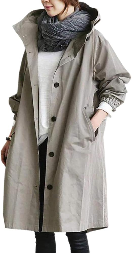 Stylish Women's Lightweight Long Hooded Trench Coat - Perfect for All Seasons