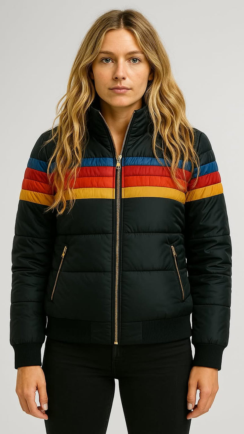 Women's Colorblock Waterproof Puffer Jacket - Hooded Winter Coat for Ultimate Warmth and Style