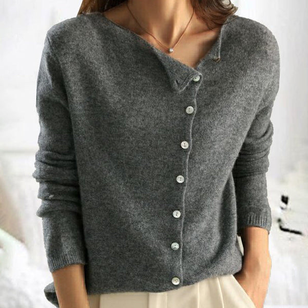 Women's Long Sleeve Asymmetric Button Knit Cardigan - Stylish & Cozy Layering Piece