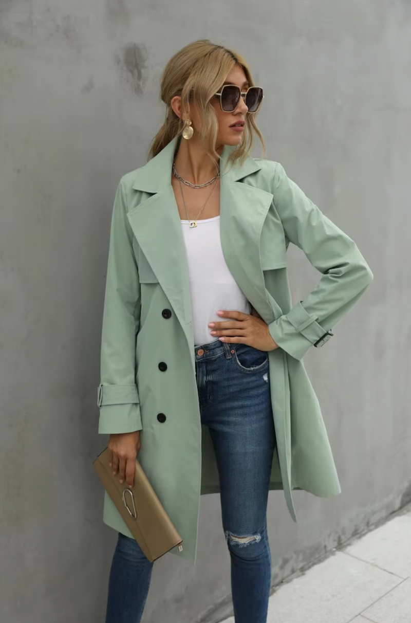 Women's Classic Double-Breasted Trench Coat - Timeless Style & Elegant Fit