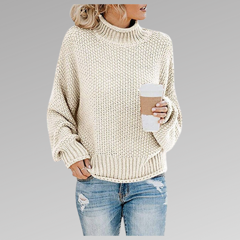 Women's High Neck Knit Sweater - Long Sleeve Cozy Pullover for Fall & Winter Fashion