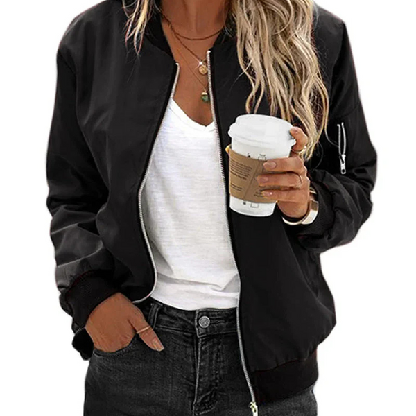 Stylish Women's Long-Sleeved Bomber Jacket - Trendy Lightweight Outerwear for Casual & Chic Looks