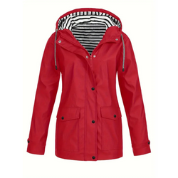 Women's Mid-Length Raincoat - Relaxed Fit with Adjustable Hood - Stylish & Functional Outdoor Jacket for All Weather
