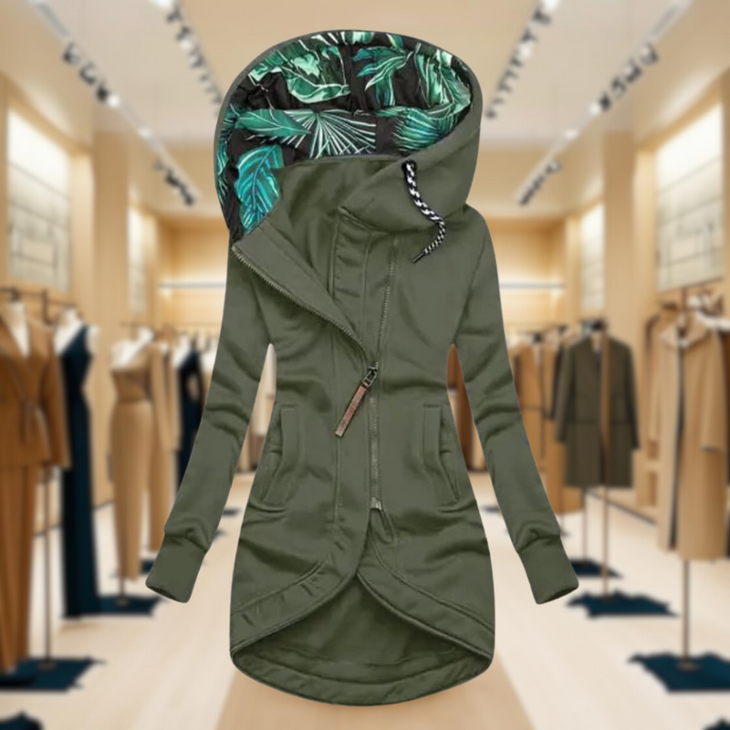 Women's Lightweight Hooded Rain Jacket with Asymmetric Zip - Waterproof & Stylish Outdoor Wear