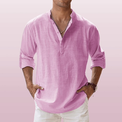 Men's Long Sleeve Linen Blend Henley Shirt - Casual Regular Fit - Stylish & Comfortable