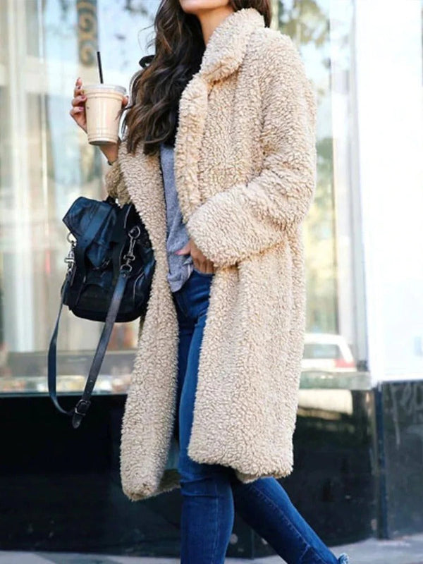 Women's Oversized Long Winter Teddy Coat with Stylish Lapel Collar - Cozy & Warm Outerwear