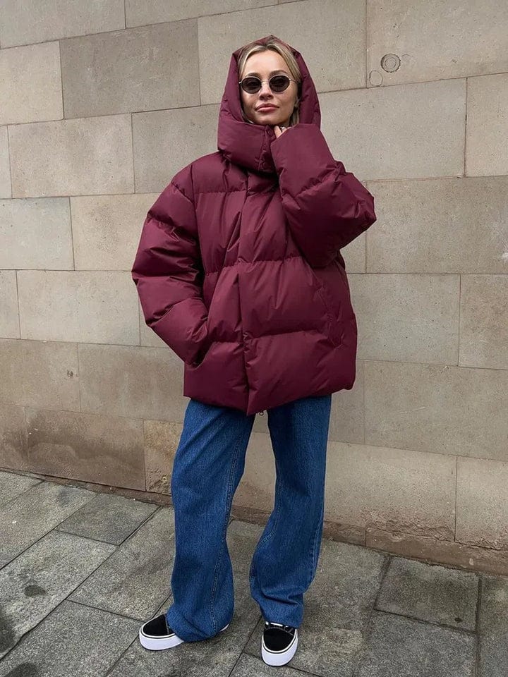Women's Oversized High Collar Quilted Puffer Jacket - Stylish & Warm Winter Outerwear