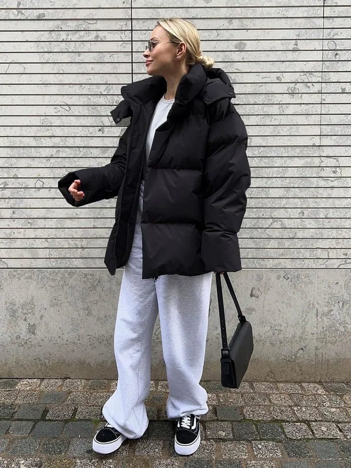 Women's Oversized High Collar Quilted Puffer Jacket - Stylish & Warm Winter Outerwear