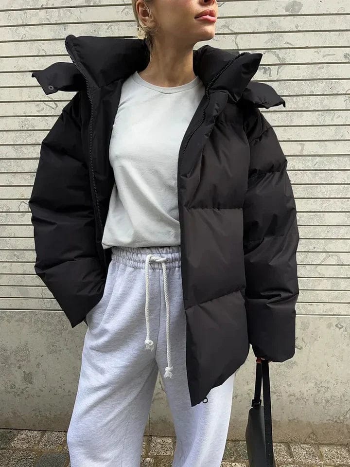 Women's Oversized High Collar Quilted Puffer Jacket - Stylish & Warm Winter Outerwear