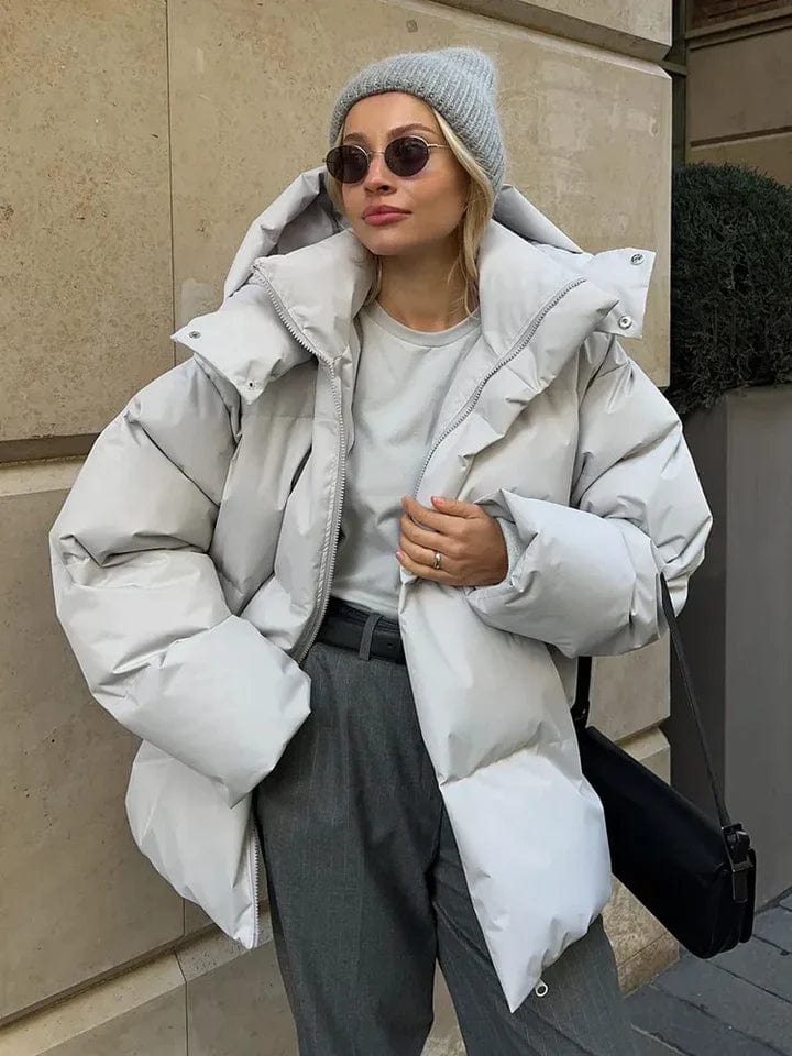 Women's Oversized High Collar Quilted Puffer Jacket - Stylish & Warm Winter Outerwear