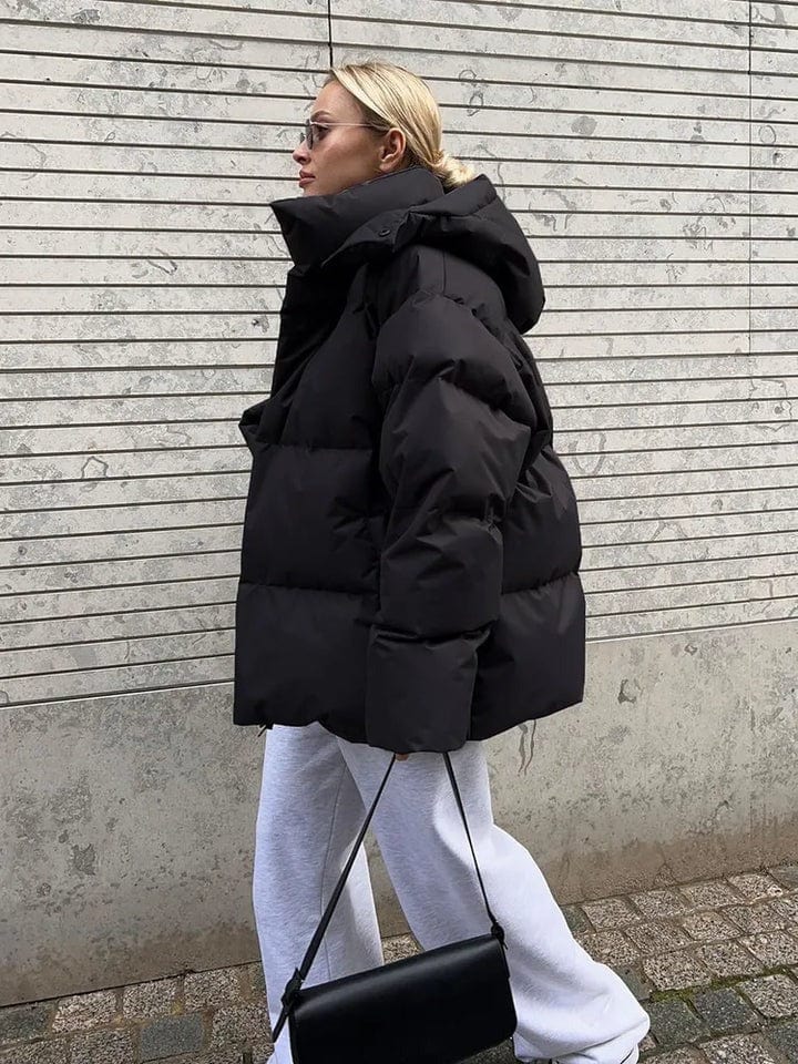Women's Oversized High Collar Quilted Puffer Jacket - Stylish & Warm Winter Outerwear