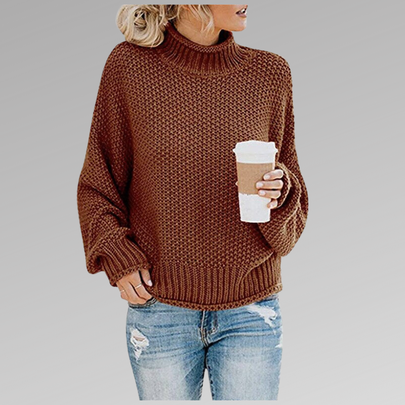 Women's High Neck Knit Sweater - Long Sleeve Cozy Pullover for Fall & Winter Fashion