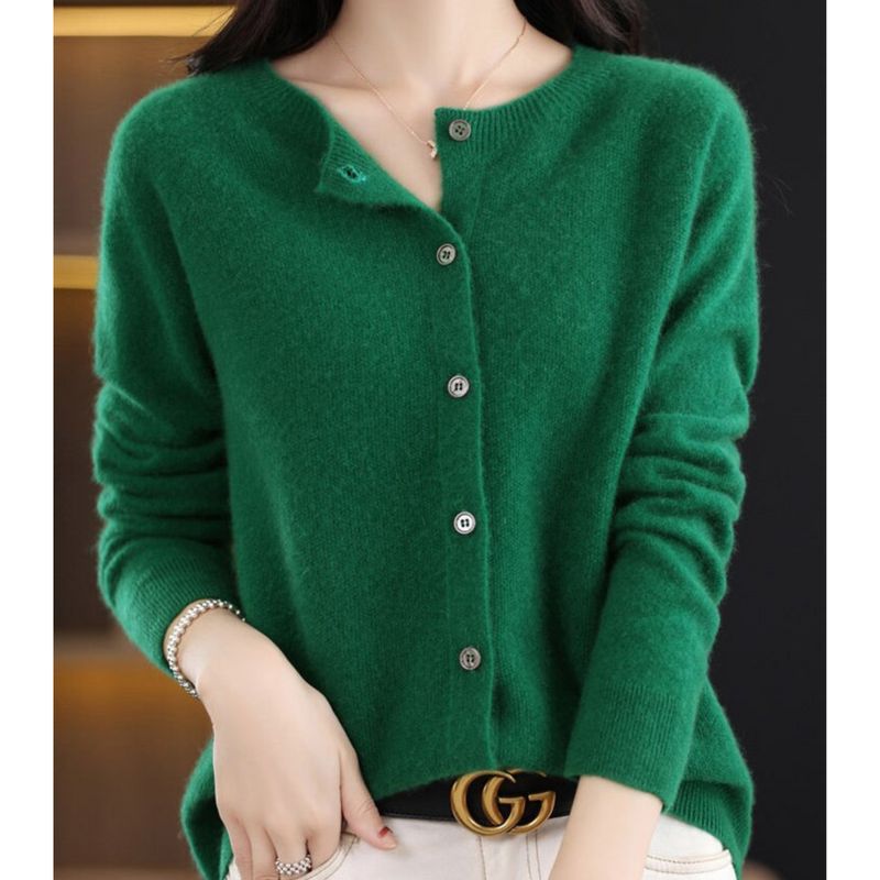 Women's Cozy Soft Knit Cardigan - Round Neck, Button Closure, Perfect for Layering