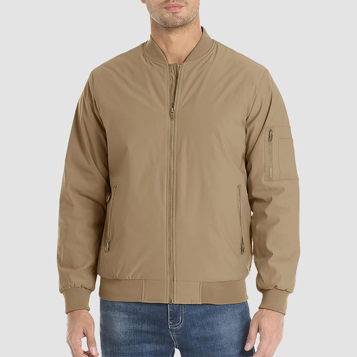 Men's Casual Zip-Up Bomber Jacket - Lightweight Windbreaker for Everyday Wear