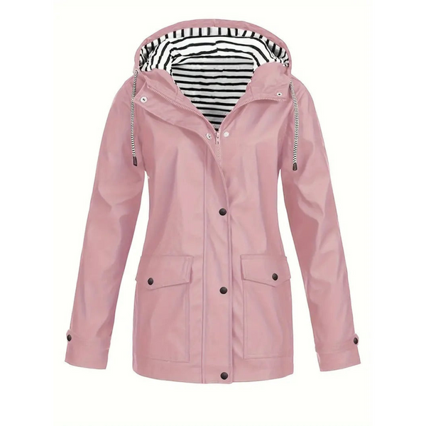 Women's Mid-Length Raincoat - Relaxed Fit with Adjustable Hood - Stylish & Functional Outdoor Jacket for All Weather