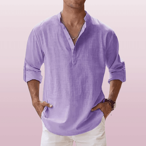 Men's Long Sleeve Linen Blend Henley Shirt - Casual Regular Fit - Stylish & Comfortable