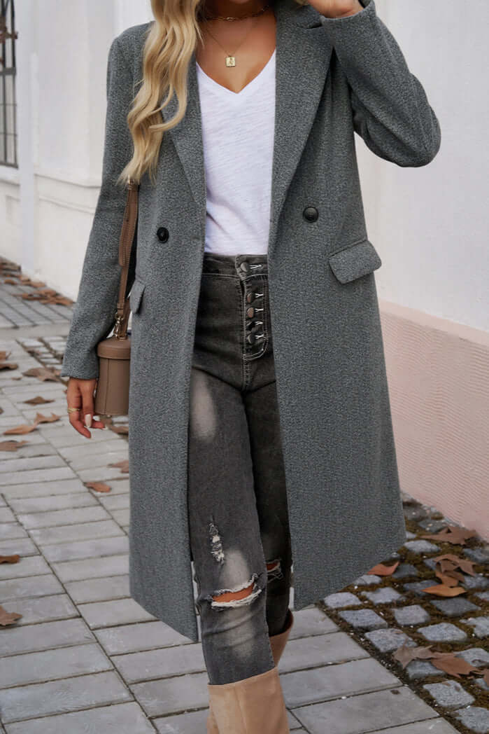 Elegant Women's Double Breasted Long Coat - Stylish & Warm Outerwear for Fall & Winter
