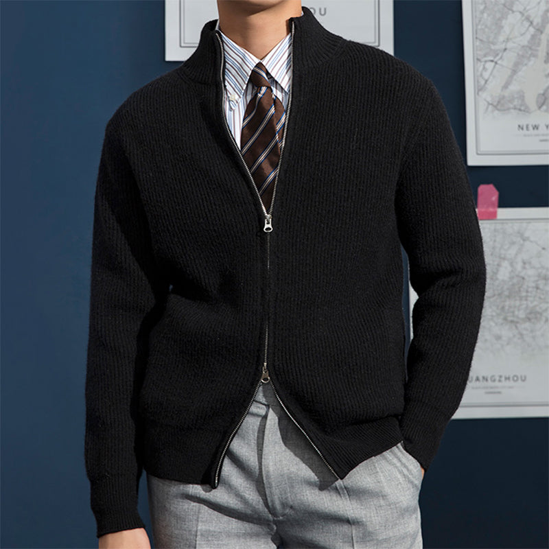 Men's Slim Fit Ribbed Zip Cardigan with Stand Collar - Stylish & Comfortable Knitwear for Casual & Smart Outfits