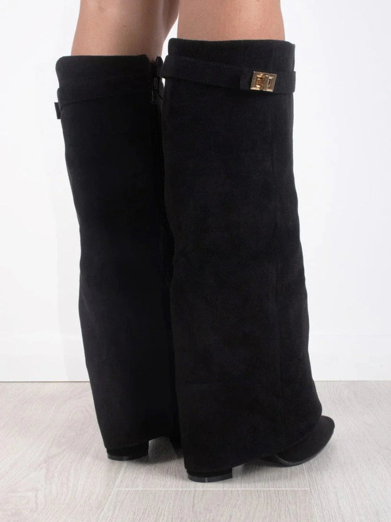 Stylish Women's Knee High Boots - Wide Flare Top & Comfortable Block Heel