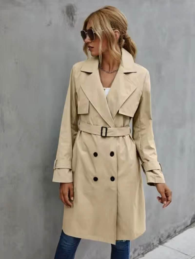 Women's Classic Double-Breasted Trench Coat - Timeless Style & Elegant Fit
