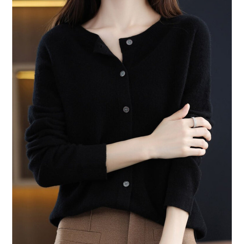 Women's Cozy Soft Knit Cardigan - Round Neck, Button Closure, Perfect for Layering