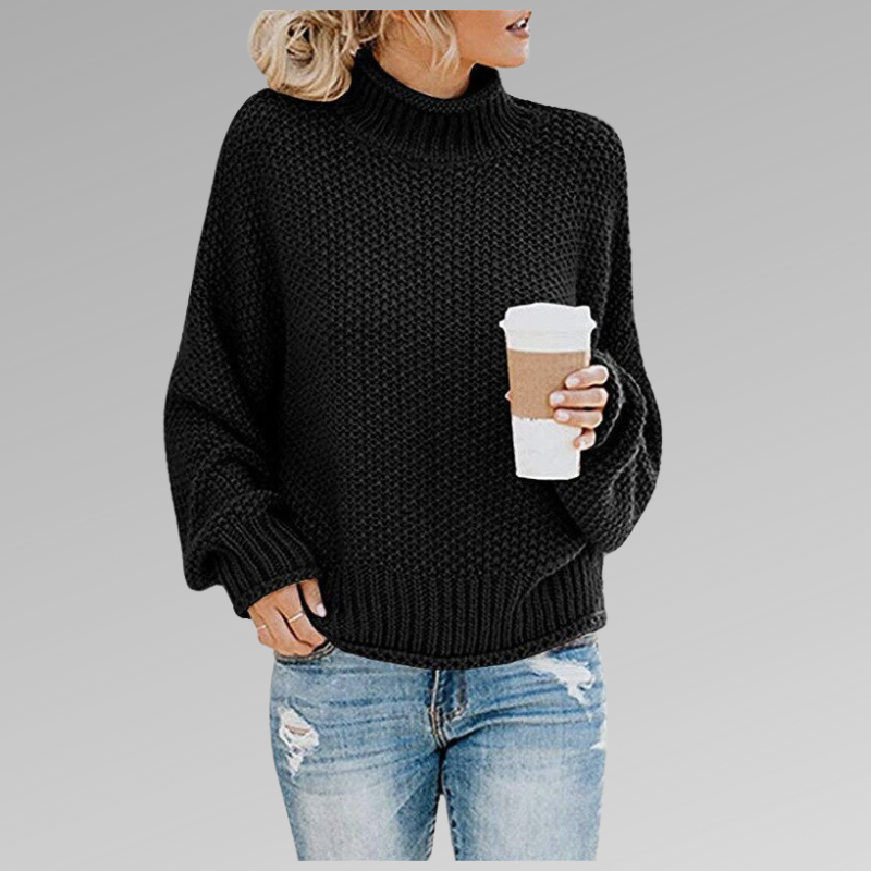 Women's High Neck Knit Sweater - Long Sleeve Cozy Pullover for Fall & Winter Fashion