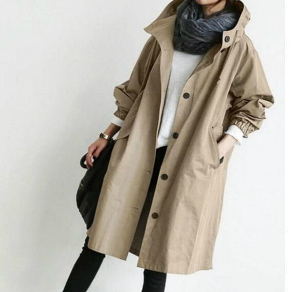 Stylish Women's Lightweight Long Hooded Trench Coat - Perfect for All Seasons